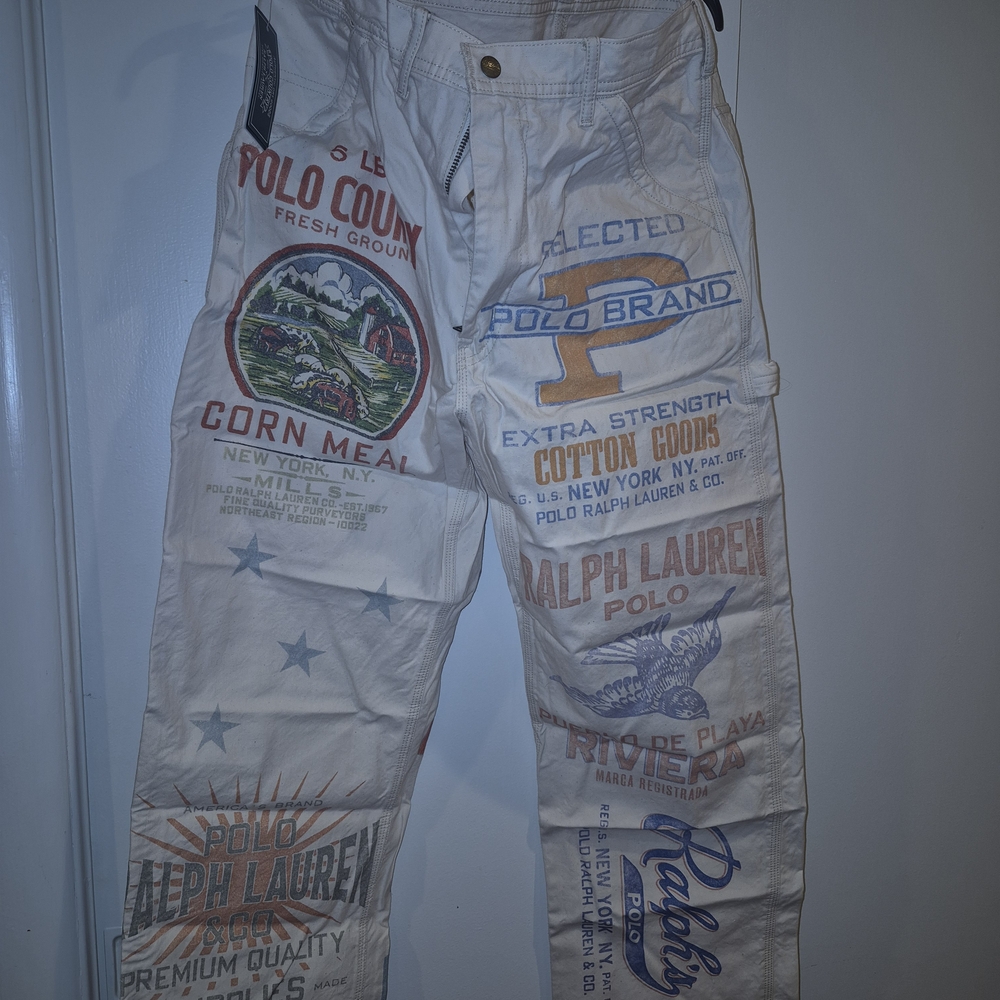 Ralph Lauren White Graphic Cargo Pants